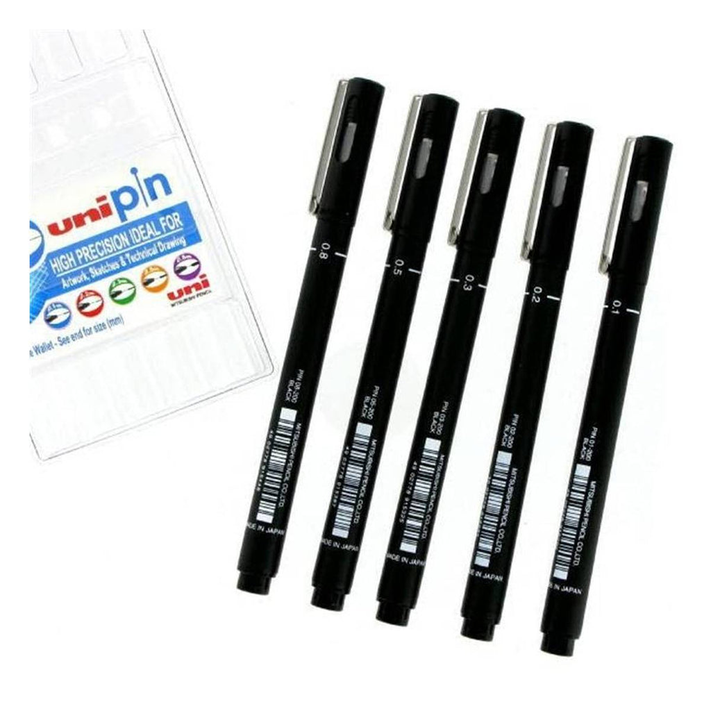 Uni Pin Fineliner Drawing Pen Set of 8, 0.1mm 0.8mm & Brush Nib 3