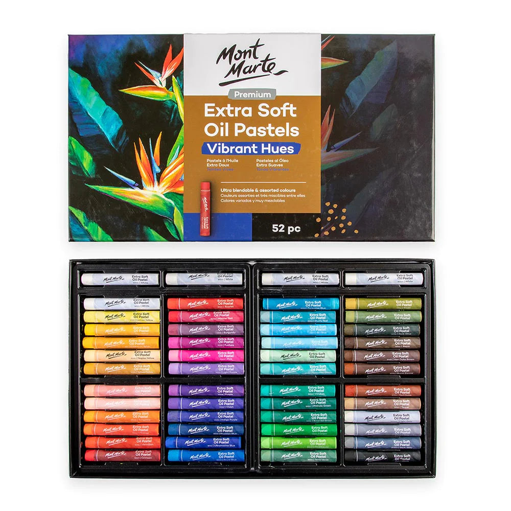 Mont Marte Oil Pastels in Tin Box Signature 48pc 48 Assorted Colors Vibrant Oil Pastel Set Great Blending and Layering Comes in Storage Case IDE