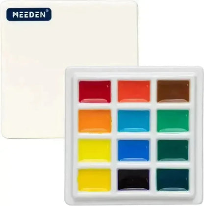 MEEDEN Porcelain Palette 12 Well 9cm Square + Lid