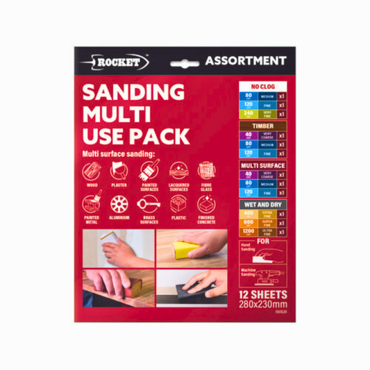 Rocket Assorted Multi-Use Sanding Sheets 12pc