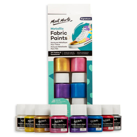 Mont Marte Metallic Fabric Paint Set 8pc x 20ml