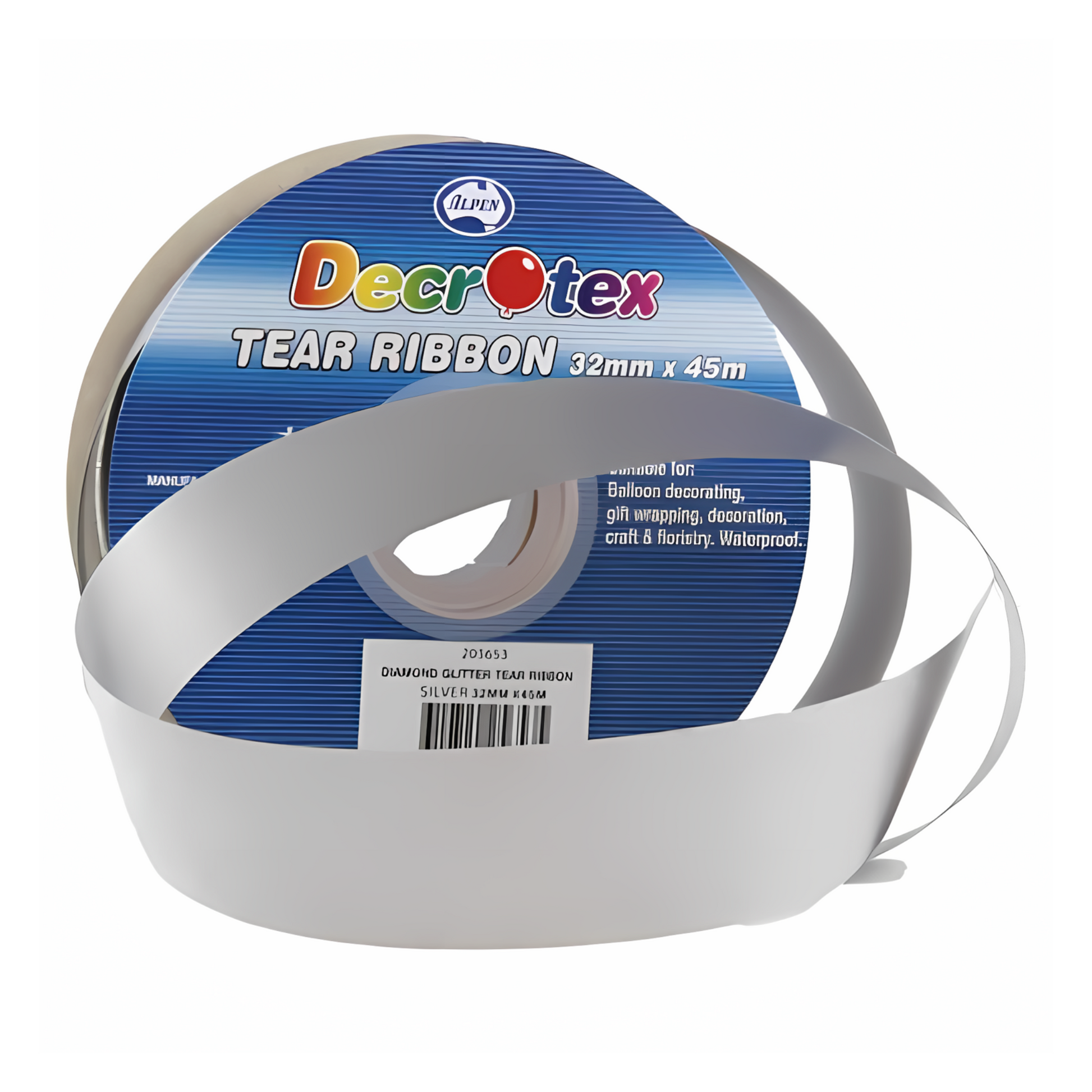 Tear and Curl Ribbon 32mm x 45m Diamond Silver