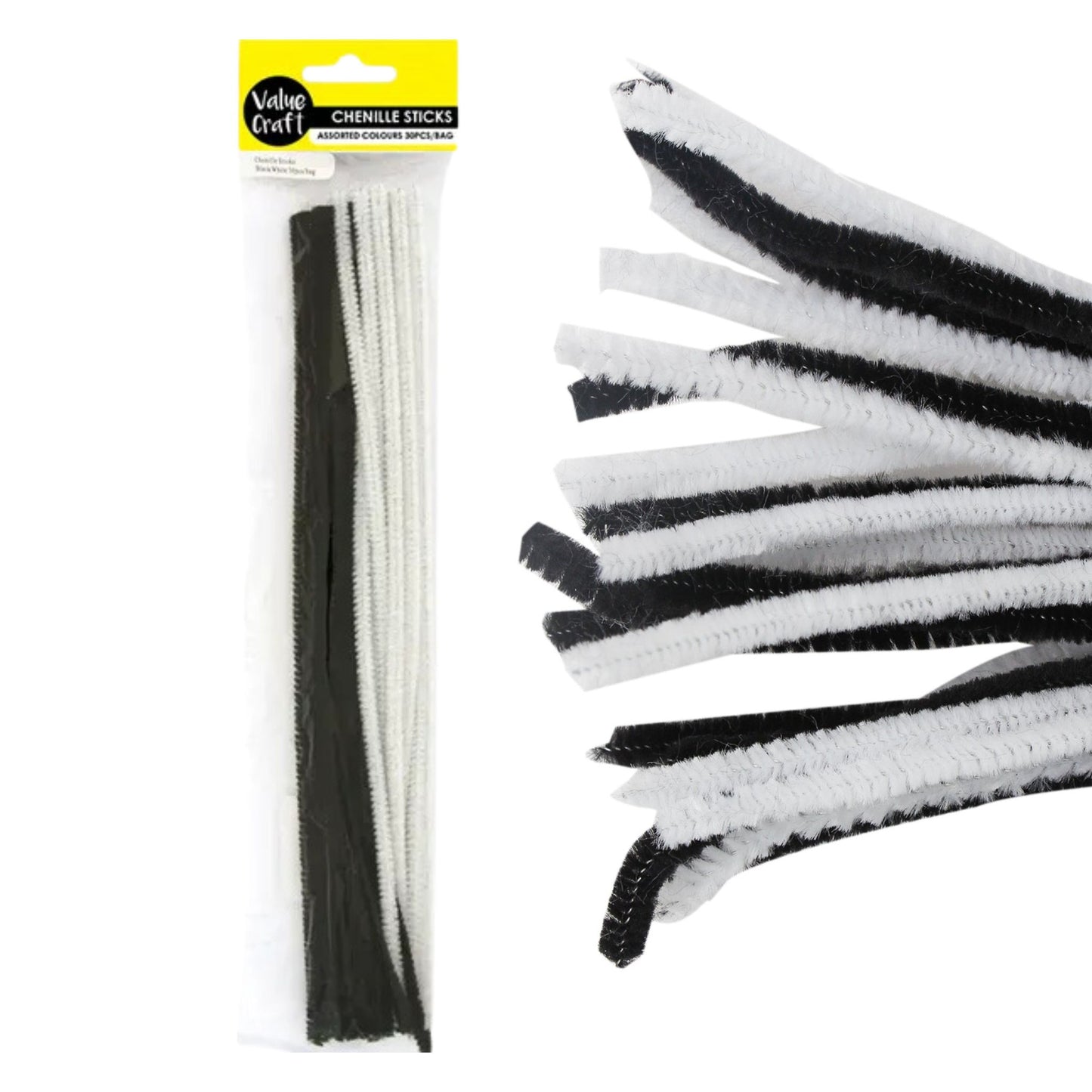 Value Craft Chenille Sticks 6mm 60pcs Black White