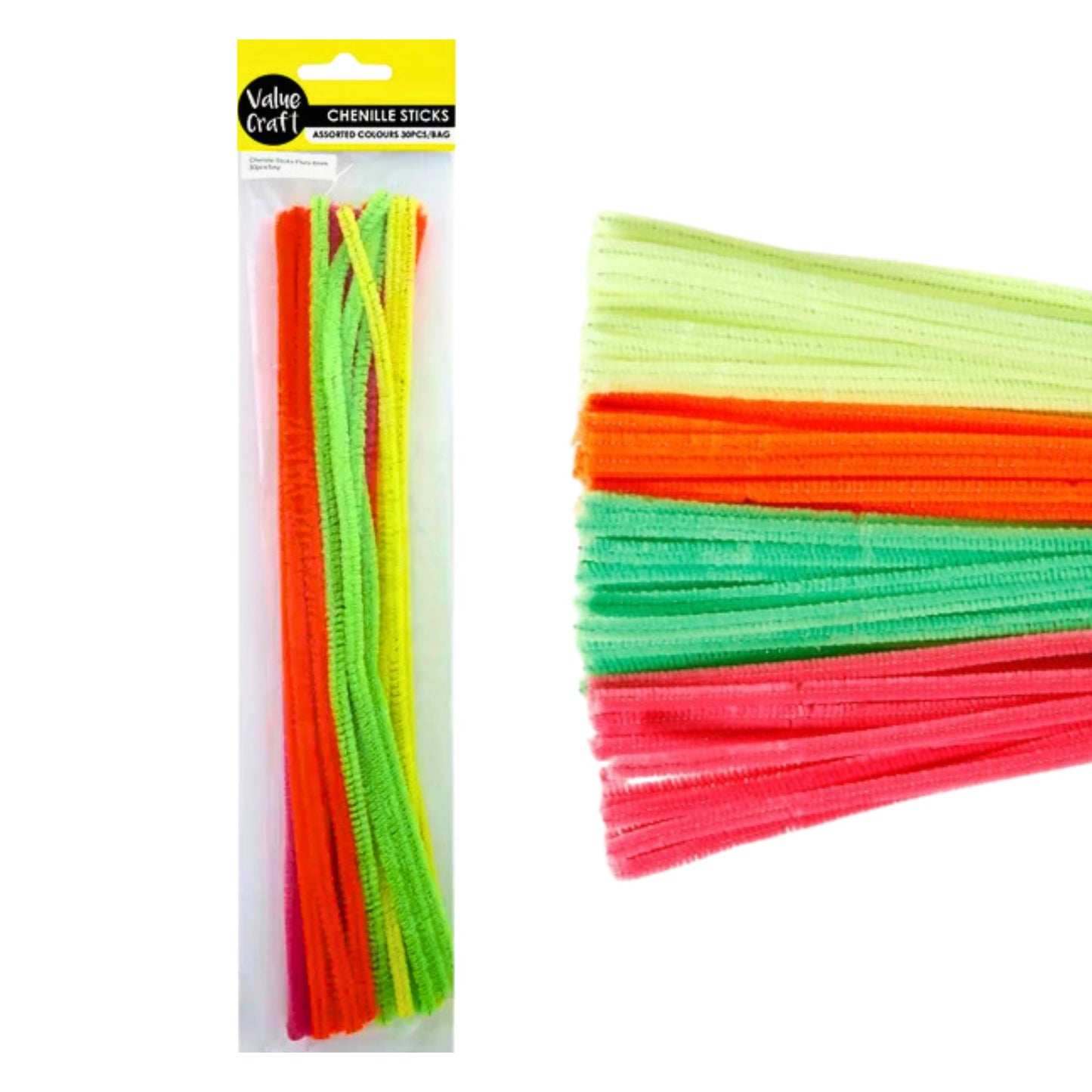 Value Craft Chenille Sticks 6mm 60pcs Fluoro