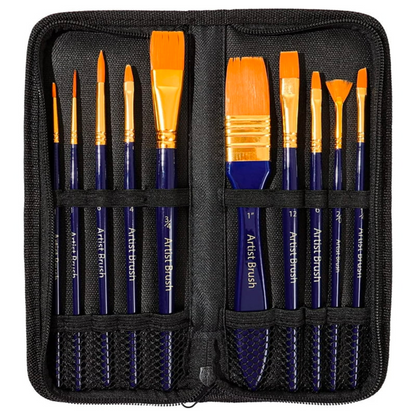 Meeden Acrylic Paint Brush Set of 10 in Carry Case