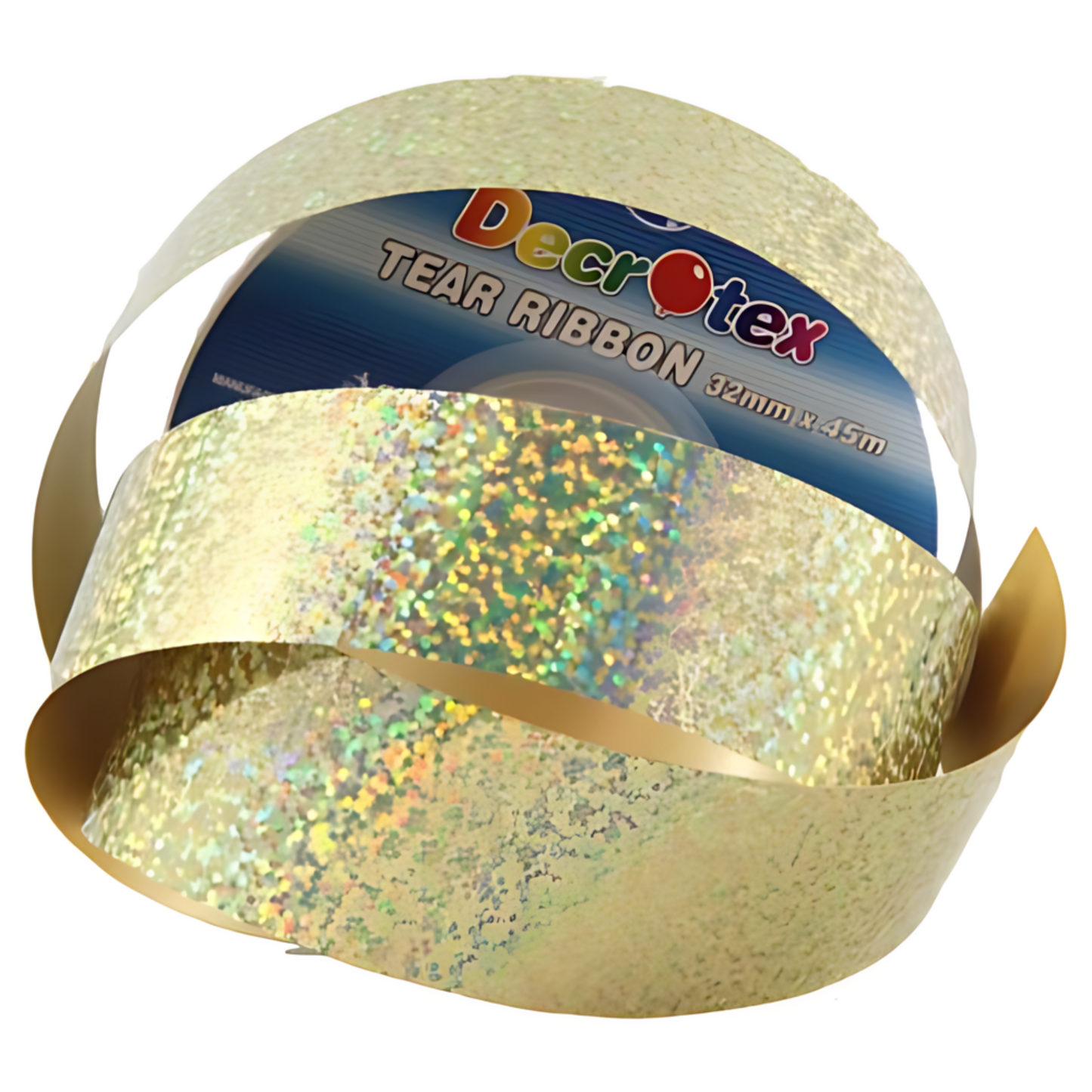 Tear and Curl Ribbon 32mm x 45m Holographic Gold