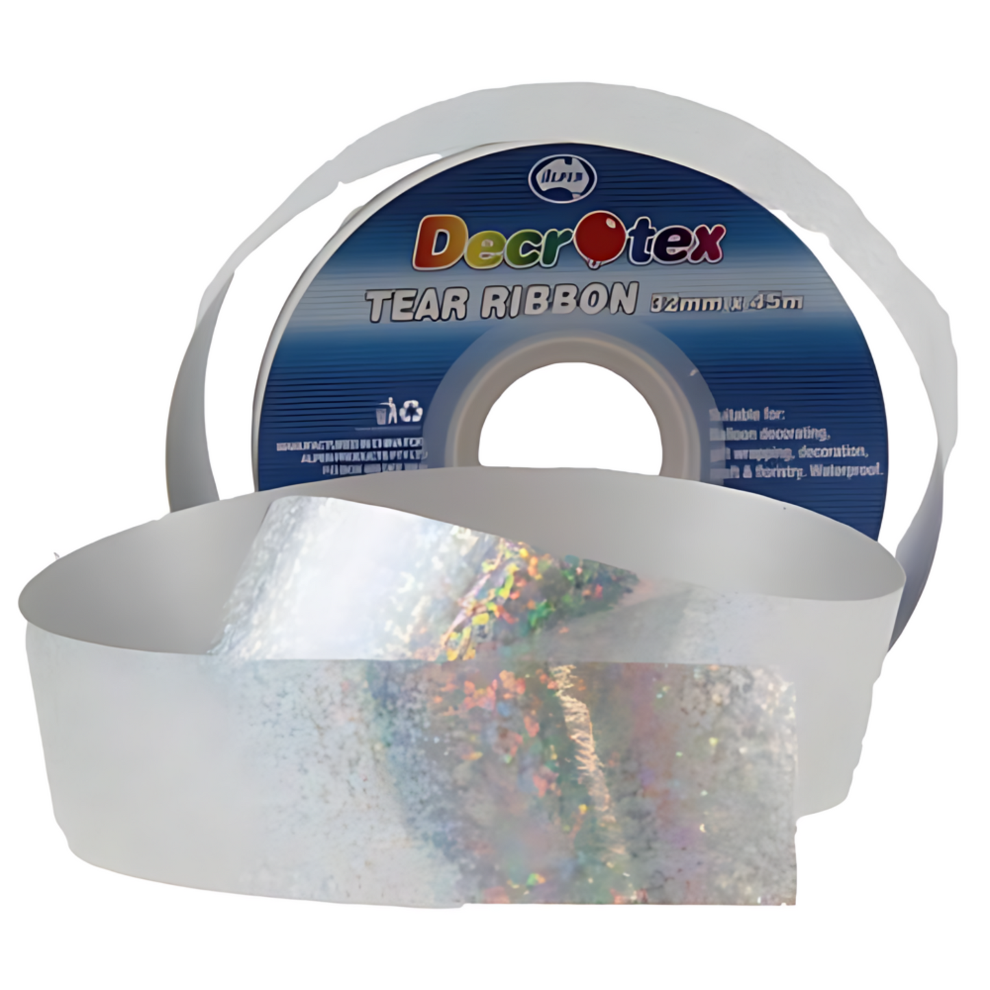 Tear and Curl Ribbon 32mm x 45m Holographic Silver