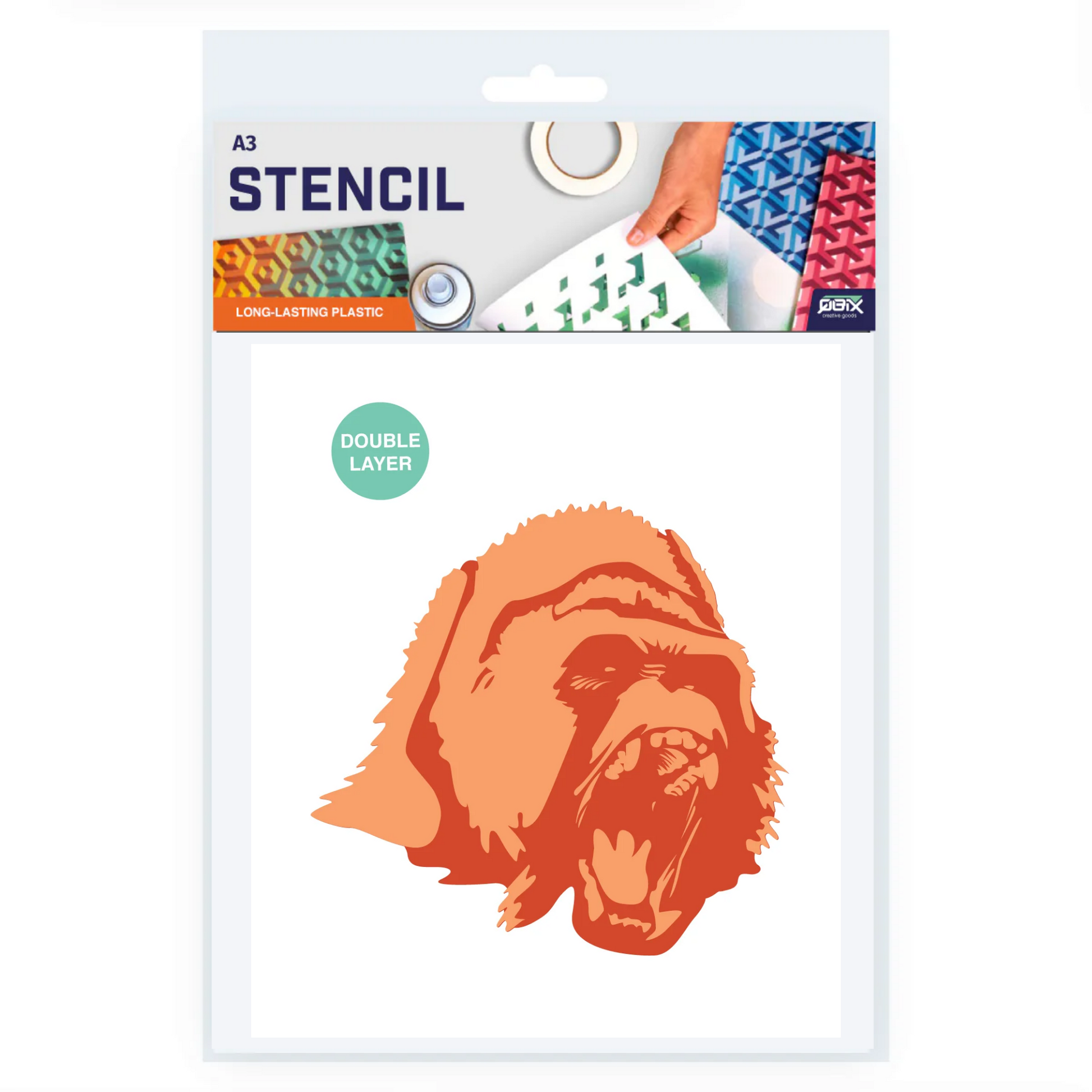 QBIX A3 2 Layer Animal Stencil Gorilla Head