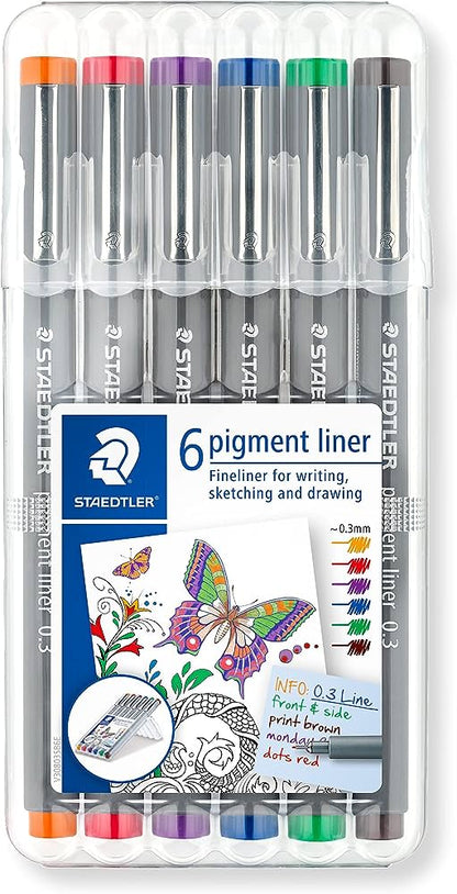 Staedtler Pigment Liner 0.3mm 6 pc wallet - Dark Colours