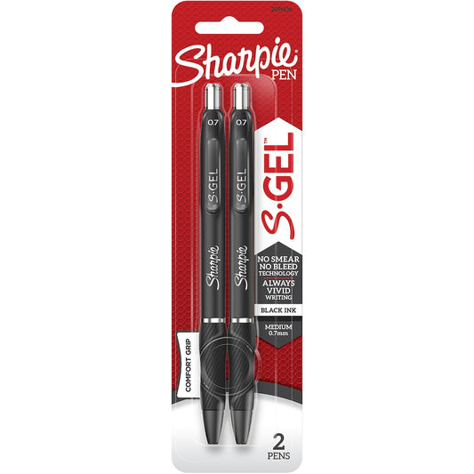 Sharpie S Gel 0.7mm Retractable Black Pen 2 pce