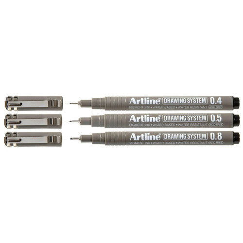 ARTLINE DRAWING SYSTEM PEN 4-5-8 BLACK set of 3