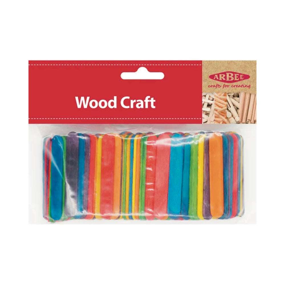 Arbee Mini Craft Stick 65x10mm Coloured Pkt 200