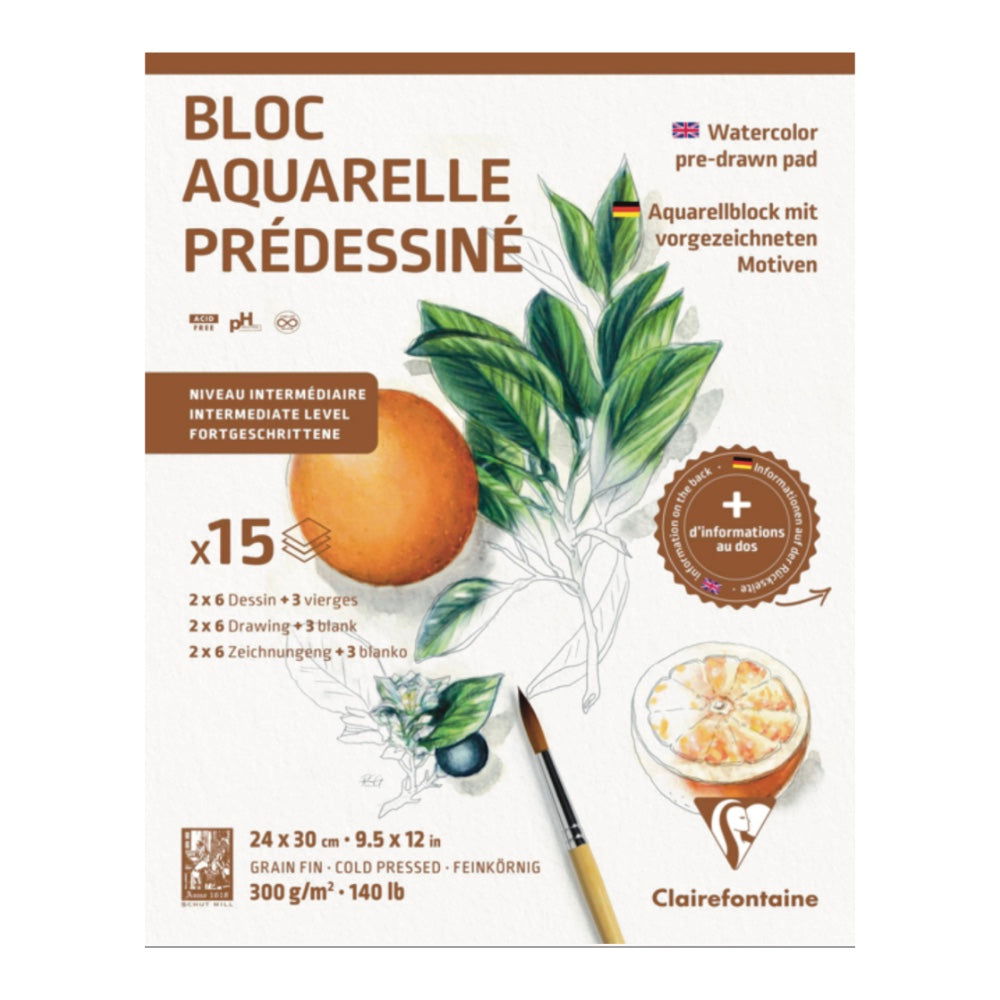 Clairefontaine Watercolour Learning Pad 24x30cm Botanical