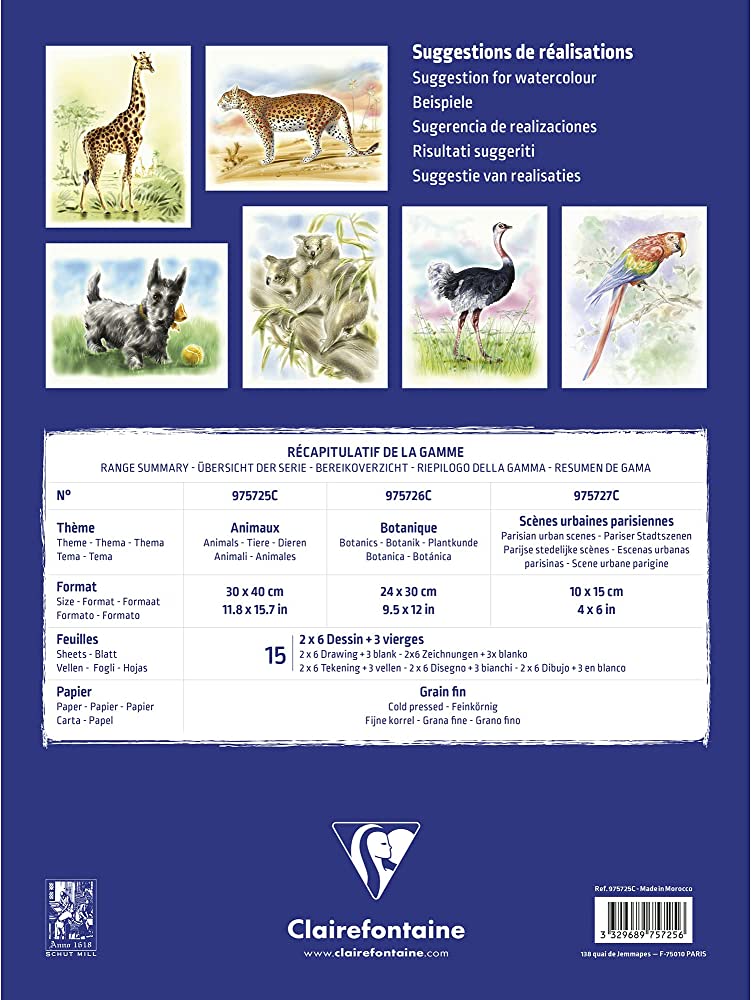 Clairefontaine Watercolour Learning Pad 30x40cm Animals - Clairefontaine