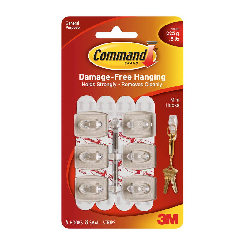 Command 3M 17006CLR Adhesive Hook Mini Clear Pk 6