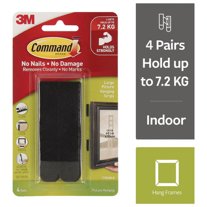 Command 3M 17201BLK Picture Hanging Strips Med Black