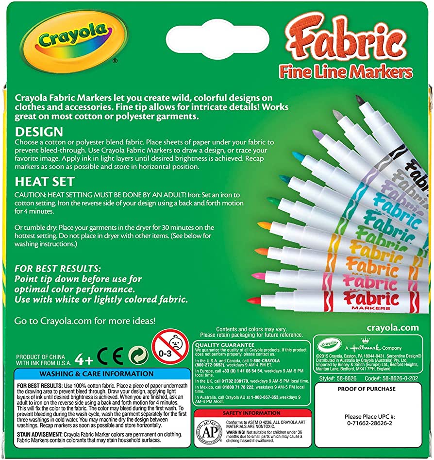 Crayola Fabric Fine Line Markers x 10