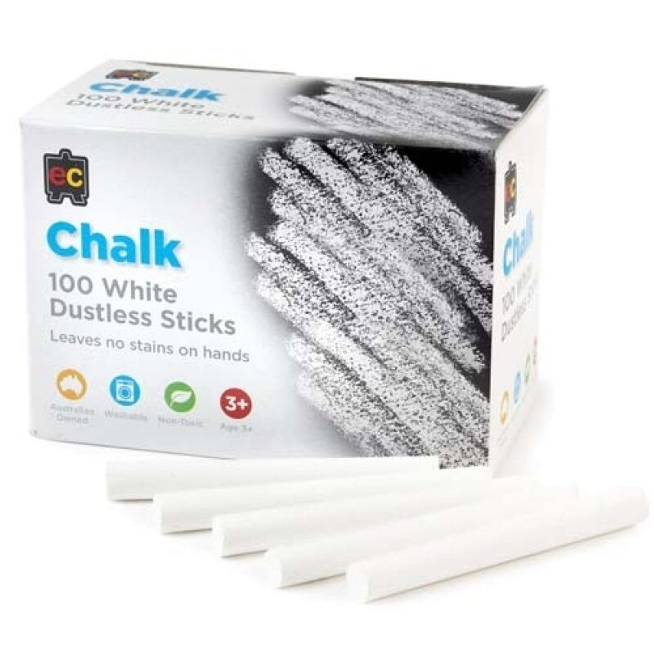 Educational Colours WHITE CHALK DUSTLESS Box of 100