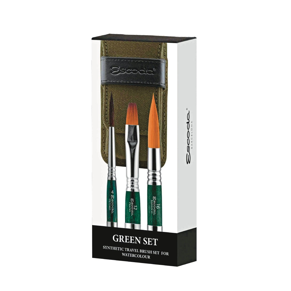 Escoda Travel Brush Synthetic Set of 3 - Green