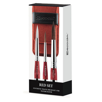 Escoda Travel Brush Synthetic Set of 3 - Red