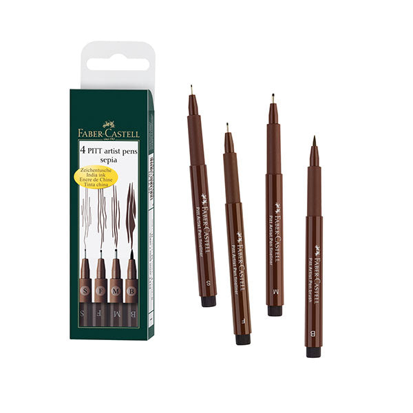 Faber-Castell Pitt Artist Pen set of 4 assorted nibs - Sepia