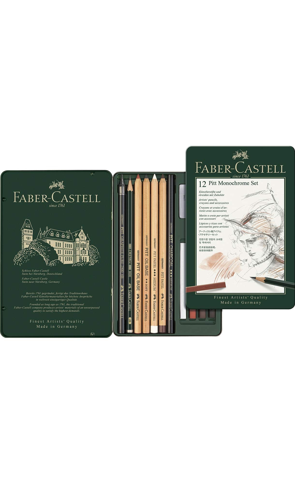 Faber-Castell Pitt Mixed Media Monochrome Tin of 12