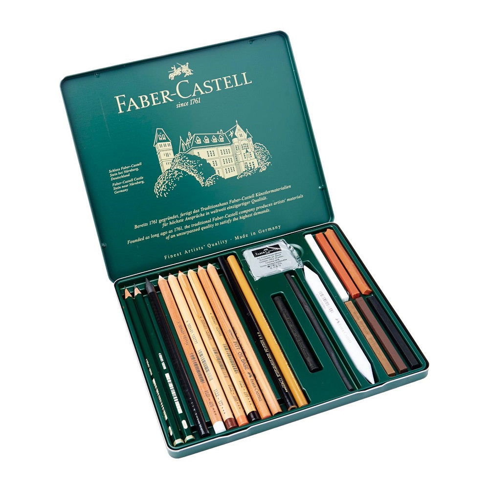 Faber-Castell Pitt Mixed Media Monochrome Tin of 21