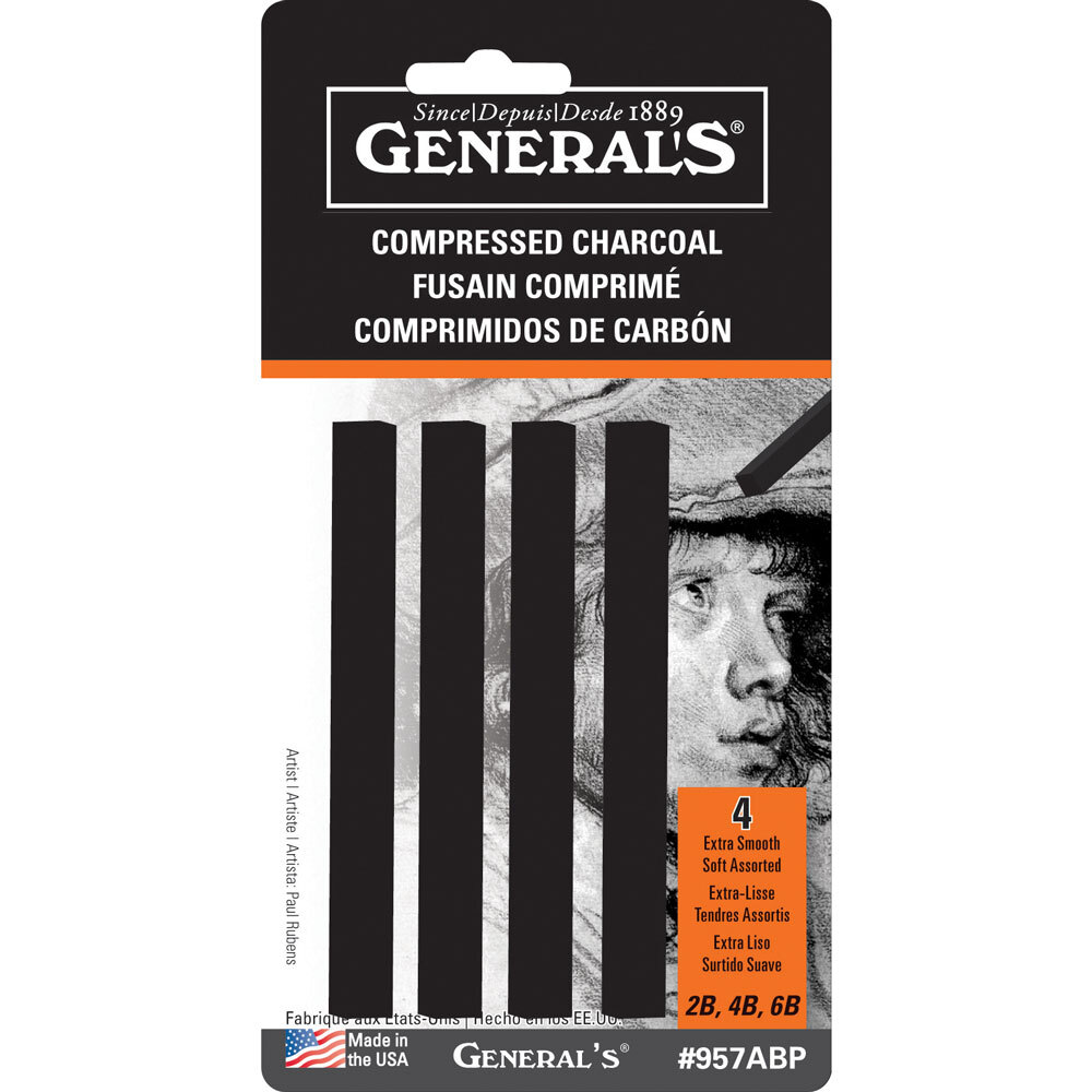 Generals Compressed Charcoal Sticks 4 Assorted Blacks