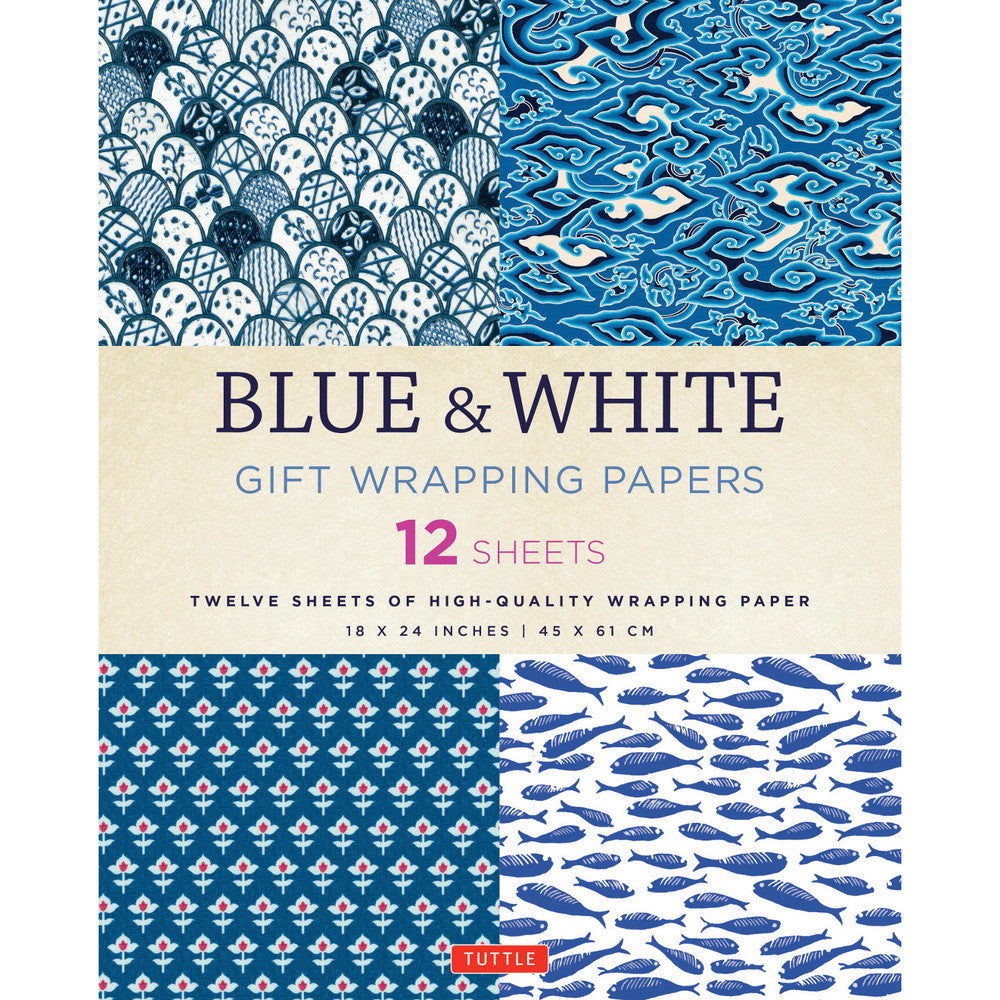 Gift Wrapping Paper 12 sheets - Blue and White