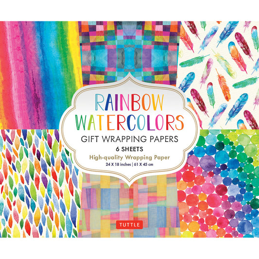 Gift Wrapping Paper 6 sheets - Rainbow Watercolours