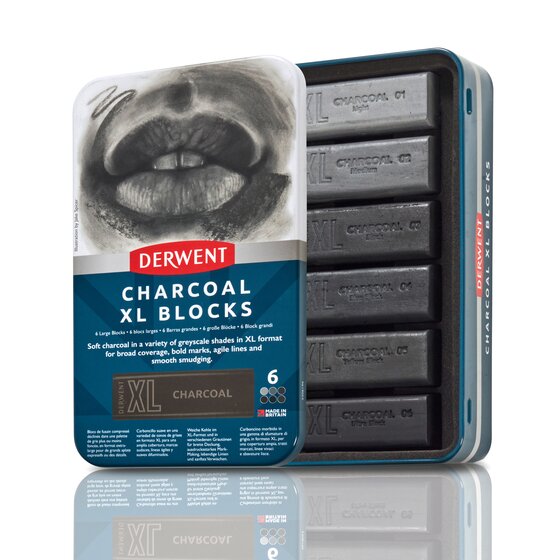 Derwent Charcoal XL Blocks Tin of 6