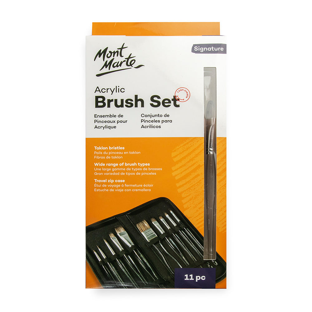 Mont Marte Acrylic Handle Brush Set 11pce - Acrylic