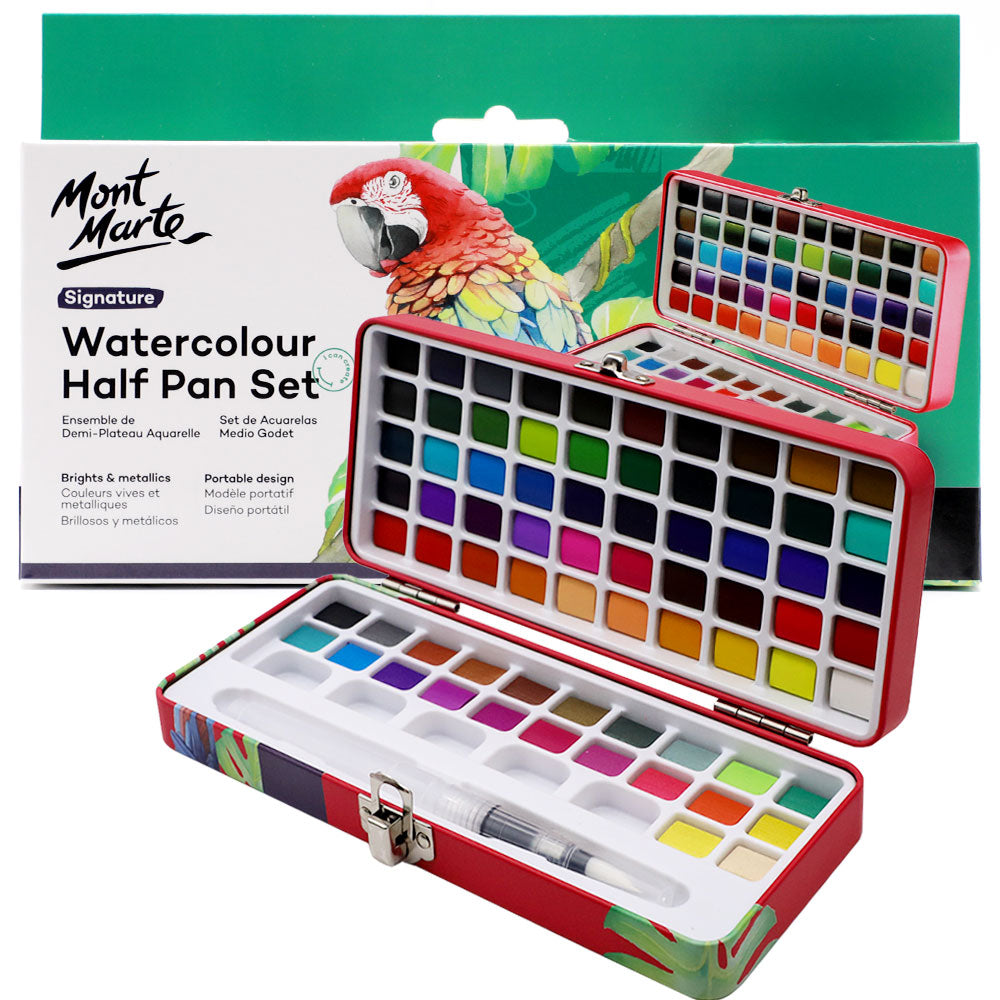 Mont Marte Watercolour Half Pan Set 73pc in Tin