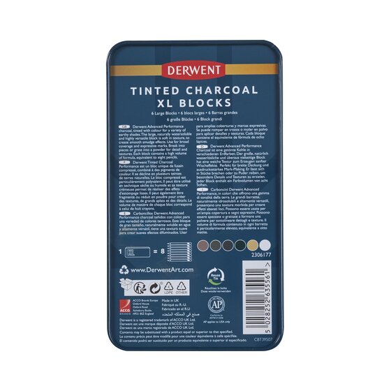 Derwent Tinted Charcoal XL Blocks Tin of 6