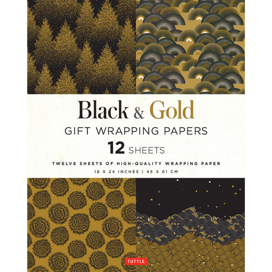 Gift Wrapping Paper 12 sheets - Black and Gold