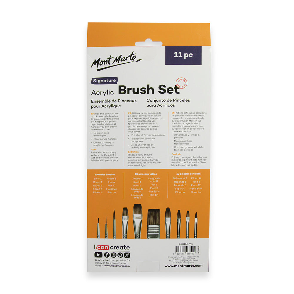 Mont Marte Acrylic Handle Brush Set 11pce - Acrylic