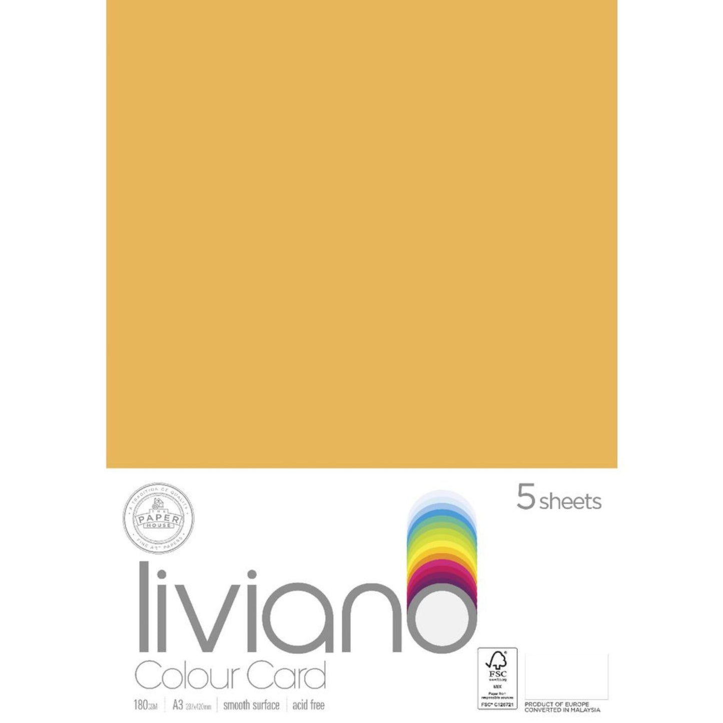 Liviano Light Card A3 180gsm Pack of 5 Old Gold