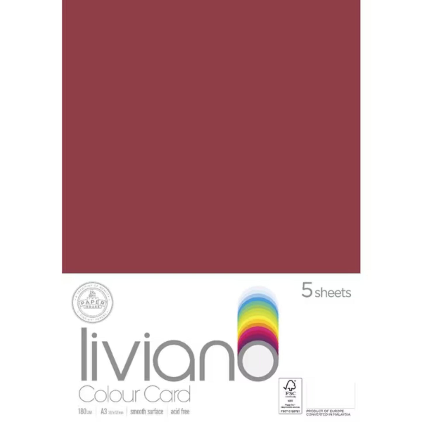 Liviano Light Card A3 180gsm Pack of 5 Red