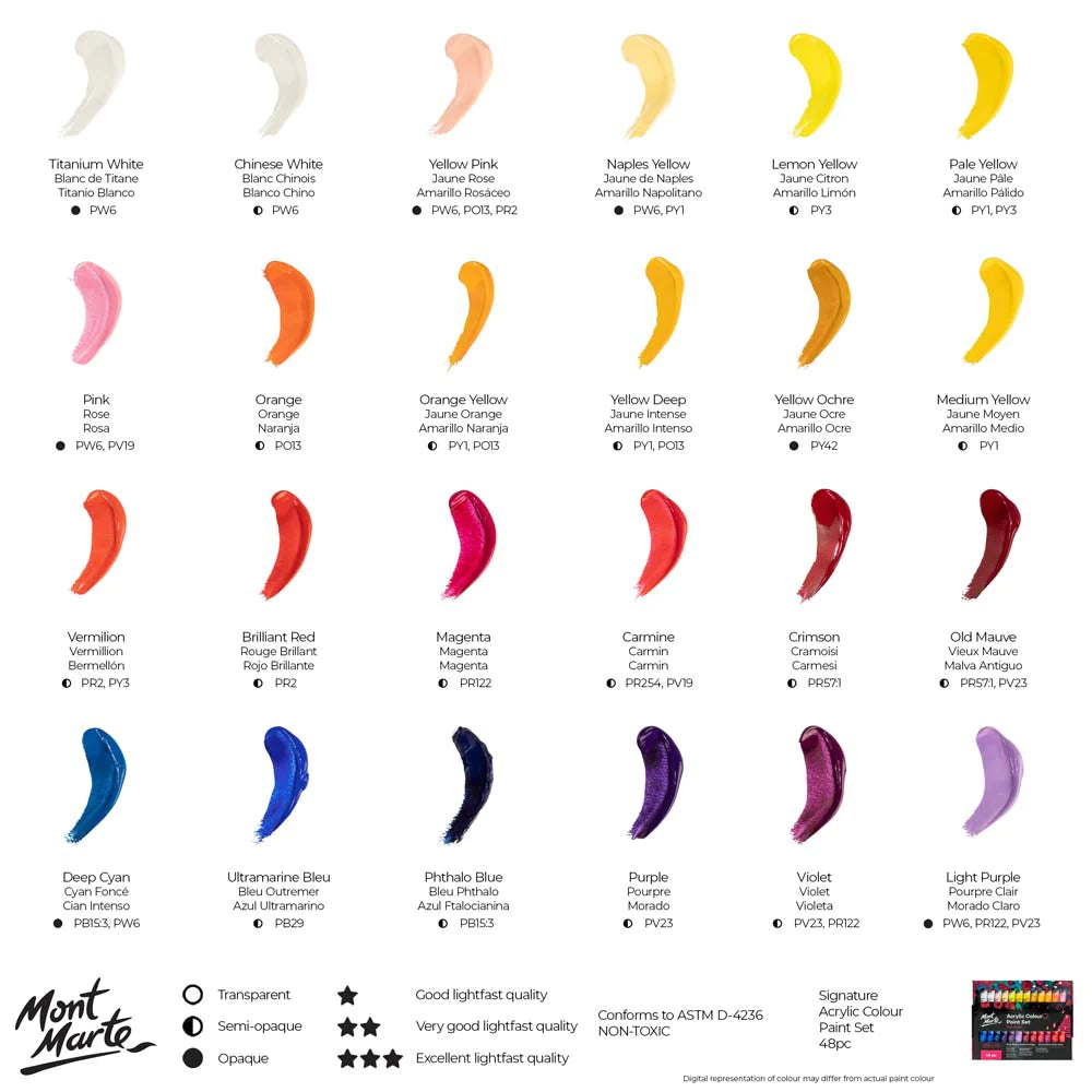 Mont Marte Acrylic Colour Paint Set 48pc x 36ml