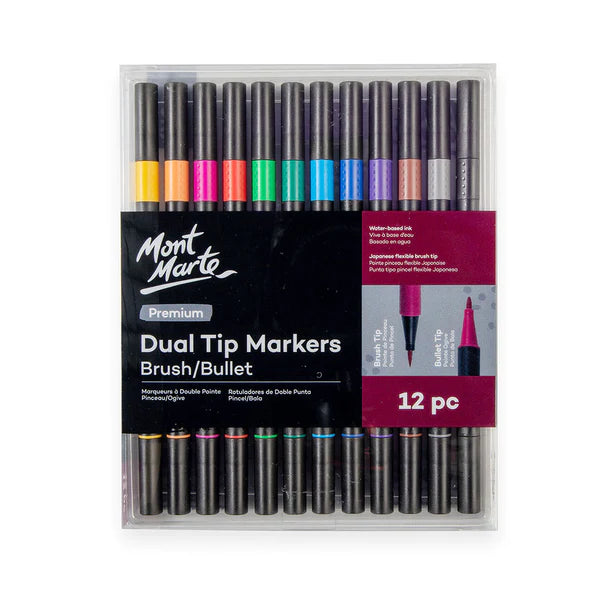 Mont Marte Dual Tip Markers Brush/Bullet 12pc