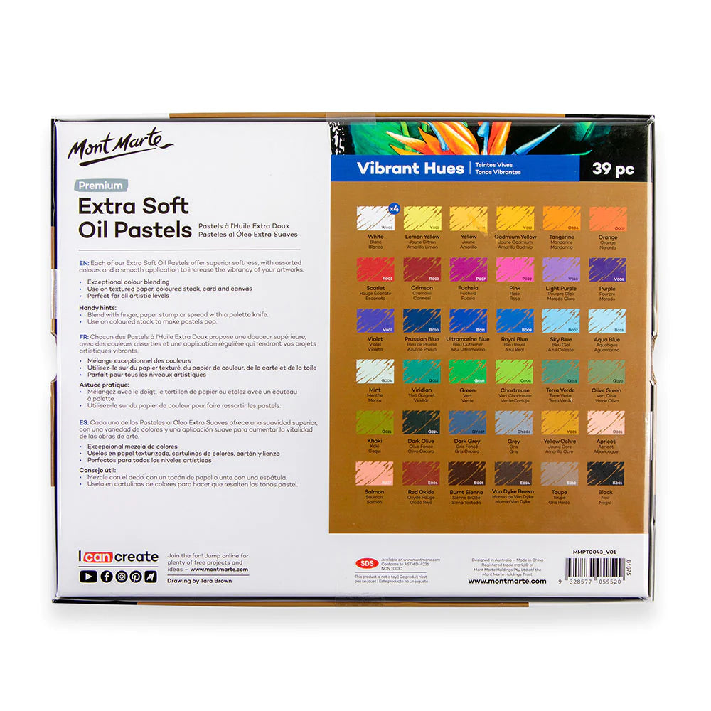 Mont Marte Extra Soft Oil Pastels Vibrant Hue 39pc