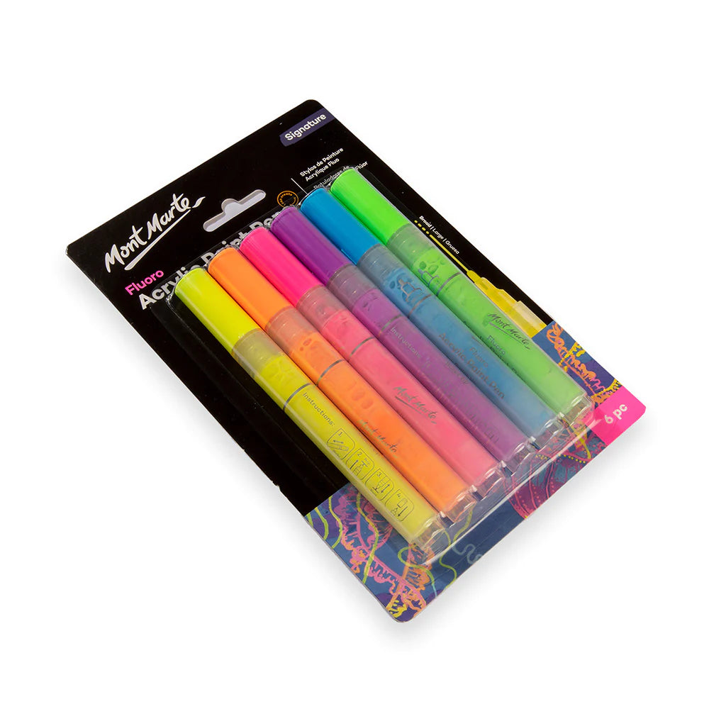 Mont Marte Acrylic Paint Pens Broad Tip FLUORO 6pc