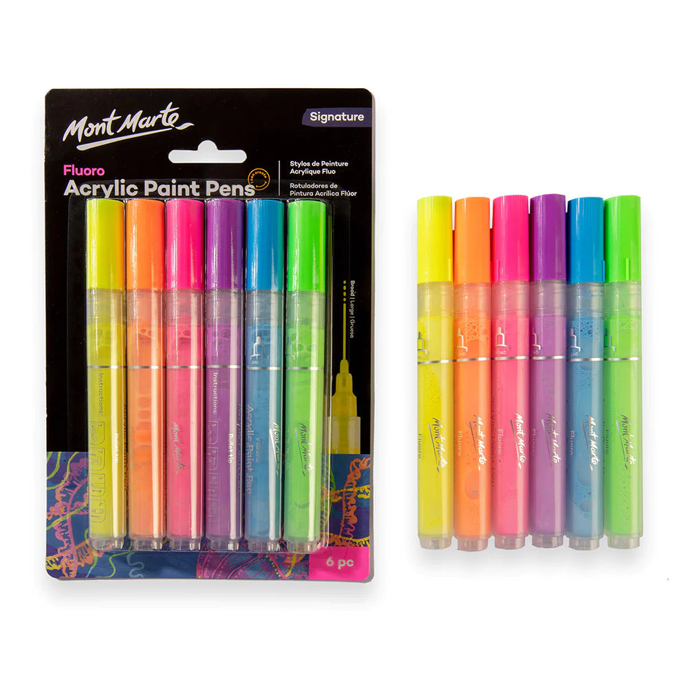 Mont Marte Acrylic Paint Pens Broad Tip FLUORO 6pc