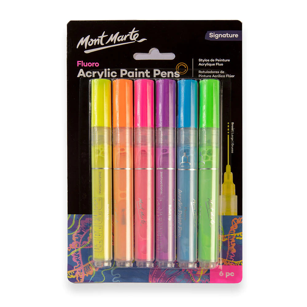 Mont Marte Acrylic Paint Pens Broad Tip FLUORO 6pc