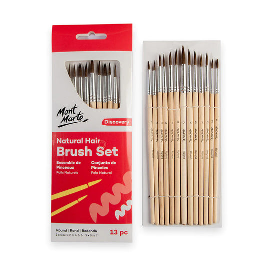 Mont Marte Natural Hair Round Brush Set 13pc