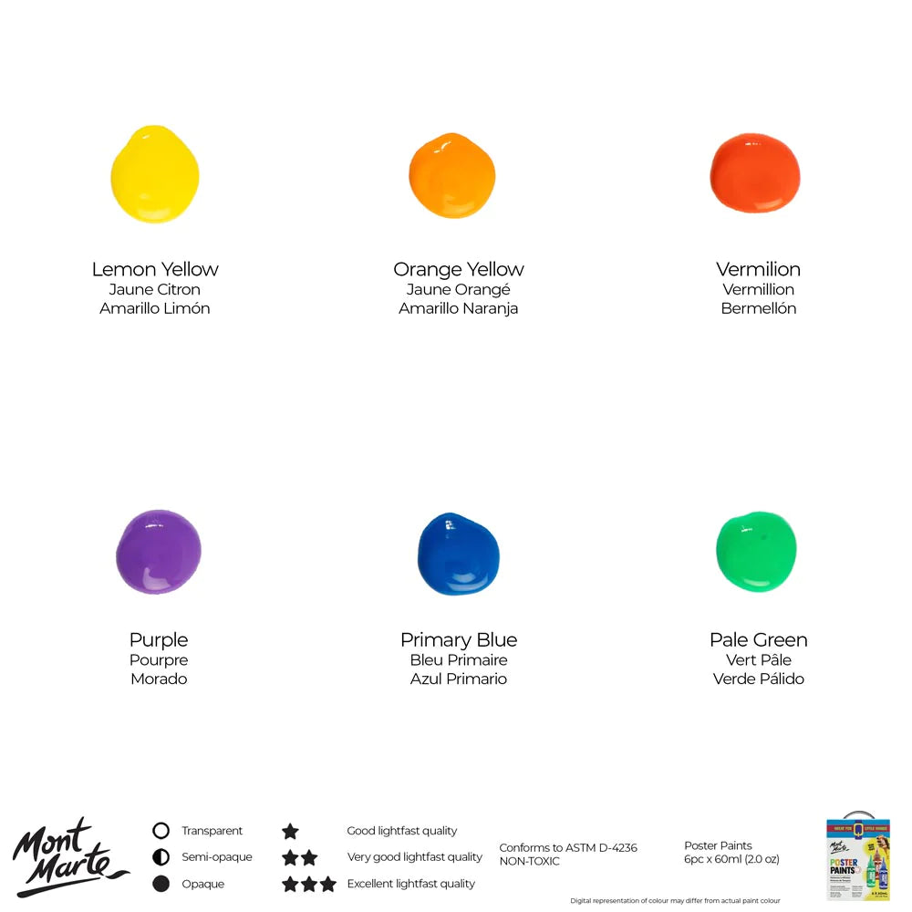 Mont Marte Poster Paint Set 6pc x 60ml