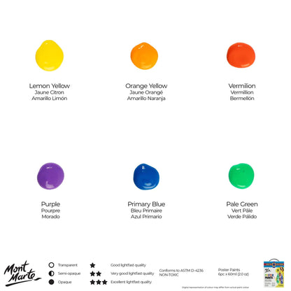 Mont Marte Poster Paint Set 6pc x 60ml