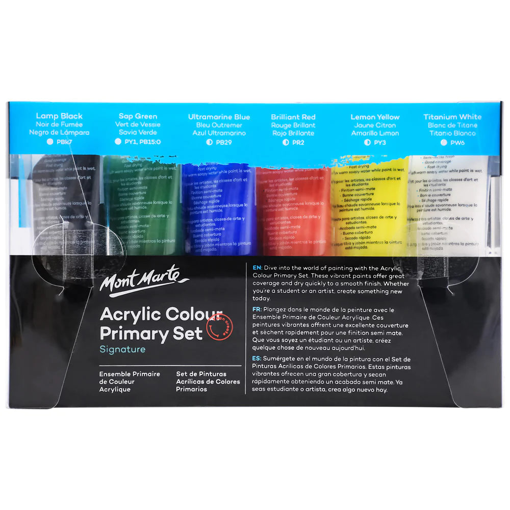 Mont Marte Acrylic Colour Primary Paint Set 6pc x 50ml