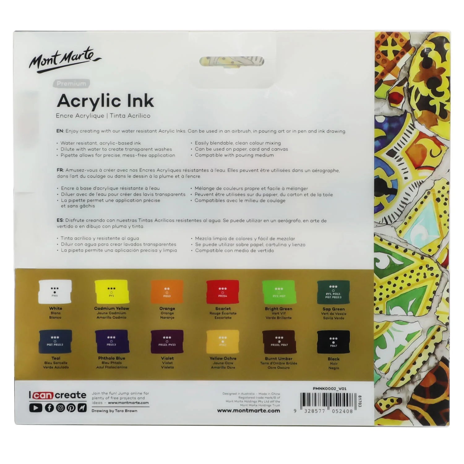 Mont Marte Acrylic Ink 12pc x 20ml