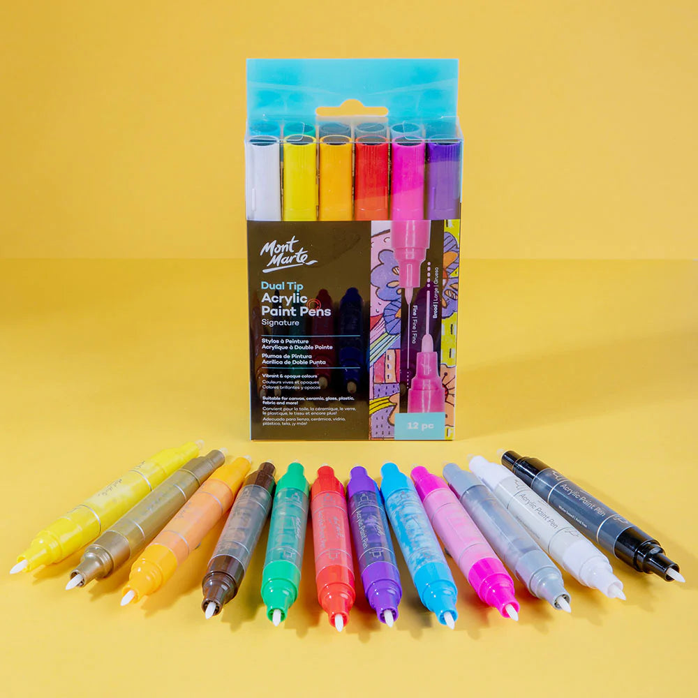 Mont Marte Acrylic Paint Pens Dual Tip Fine-Broad 12pc